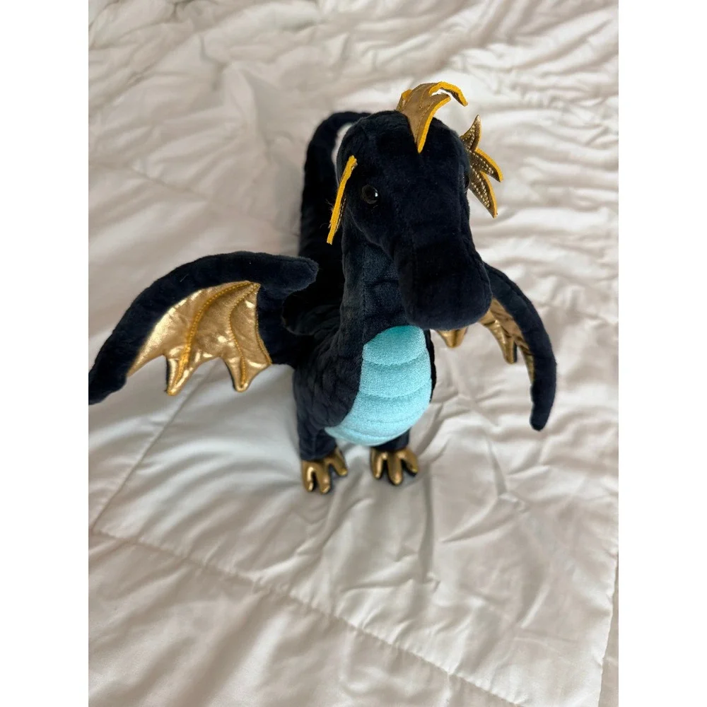 Douglas Dragon Plush Toy Black Turquoise Gold Wings Stuffed Animal NWT
